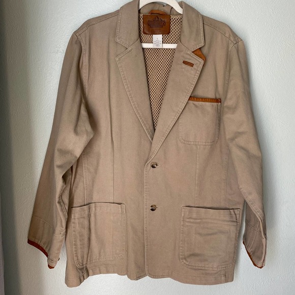 Roundtree & Yorke Outfitters Cotton Canvas Khaki Blazer Chore Coat Elbow Patches